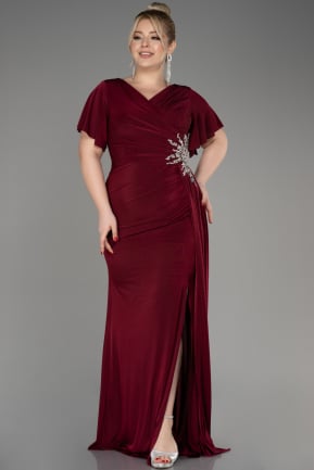 Платье для помолвки большого размера Длинный Бордовый ABU3918
