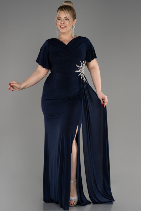 Платье для помолвки большого размера Длинный Темно-синий ABU3918