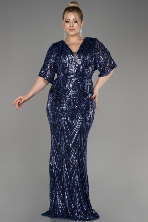 Вечернее платье большого размера Длинный Темно-синий ABU3922