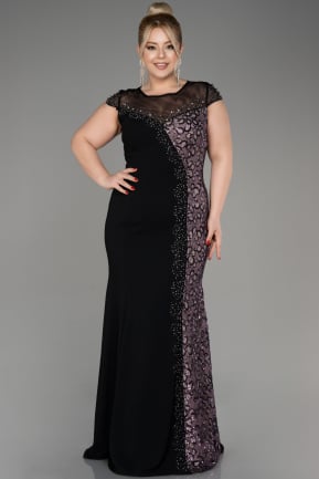 Вечернее платье большого размера Длинный Черный-Пурпурный ABU3923