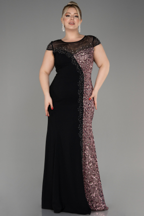 Вечернее платье большого размера Длинный Черный-Пудровый ABU3923