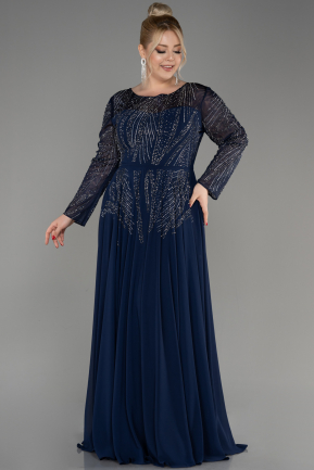 Вечернее платье большого размера Длинный Сифон Темно-синий ABU3925