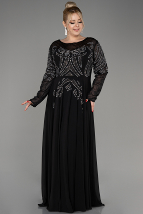 Вечернее платье большого размера Длинный Сифон Черный ABU3926