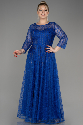 вечернее платье большого размера Длинный Гипюровый Ярко-синий ABU3932