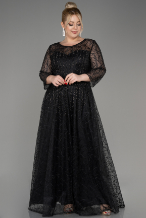 вечернее платье большого размера Длинный Гипюровый Черный ABU3932