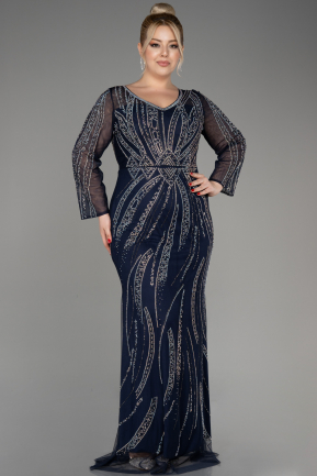 Вечернее платье большого размера Длинный Темно-синий ABU3935