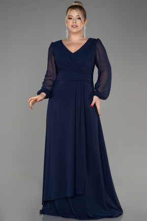 Вечернее платье большого размера Длинный Сифон Темно-синий ABU3938
