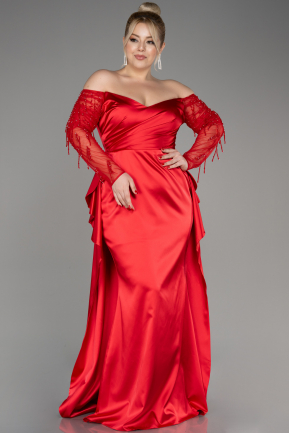 Свадебное платье большого размера Длинный Атласный Красный ABU3943