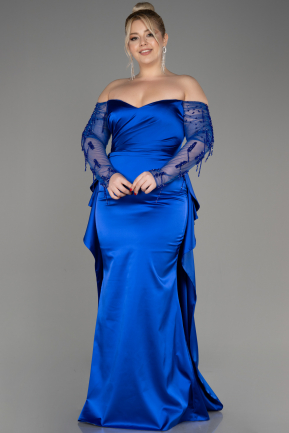Свадебное платье большого размера Длинный Атласный Ярко-синий ABU3943
