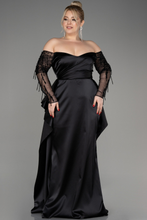 Свадебное платье большого размера Длинный Атласный Черный ABU3943