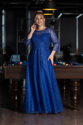 вечернее платье большого размера Длинный Гипюровый Ярко-синий ABU3932