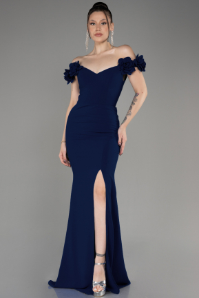 Платье на выпускной большого размера Длинный Темно-синий ABU3946