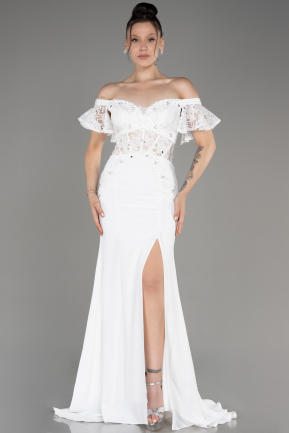 Длинное Вечернее Платье Из Кружева Белый ABU2261
