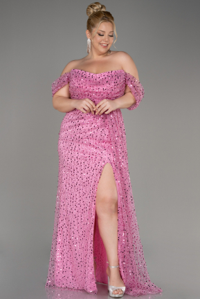 Платье Для Помолвки Большого Размера Чешуйчатый Длинный розовый ABU3579