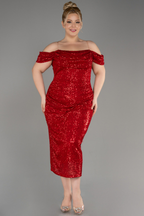 вечернее платье большого размера Миди Красный ABK2056