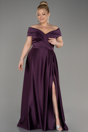 Большое Атласное Платье Тёмно-пурпурный ABU2355