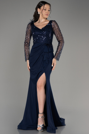 Вечернее платье большого размера Длинный Темно-синий ABU3284