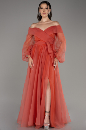 Длинное Свободное Вечернее Платье Оранжевый ABU1535
