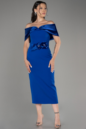 Платье для приглашения большого размера Миди Ярко-синий ABK2098