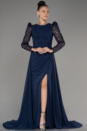 Вечернее платье большого размера Длинный Сифон Темно-синий ABU4029