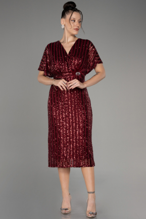 Платье для приглашения большого размера Миди Чешуйчатый Бордовый ABK2104