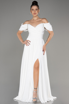Вечернее Платье Большого Размера Сифон Длинный Белый ABU3738