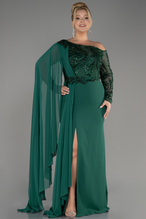 Вечернее Платье Большого Размера Кружево Длинный Изумрудно-зеленый ABU3512