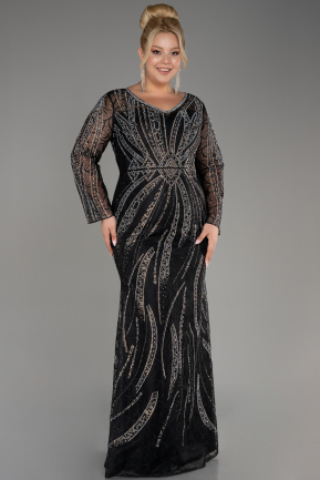 Вечернее платье большого размера Длинный Гипюровый Черный ABU4052