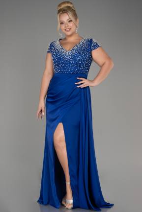 вечернее платье большого размера Длинный Атласный Ярко-синий ABU4053