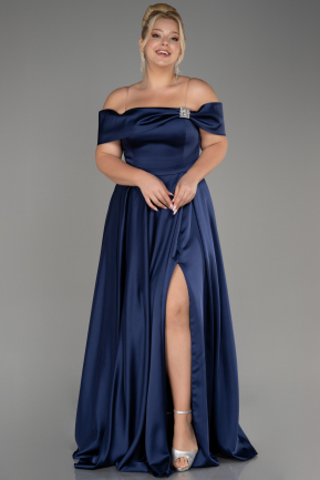 вечернее платье большого размера Длинный Атласный Темно-синий ABU4054