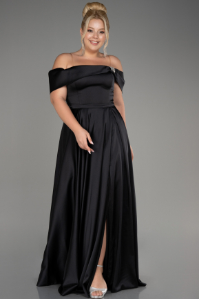 вечернее платье большого размера Длинный Атласный Черный ABU4054