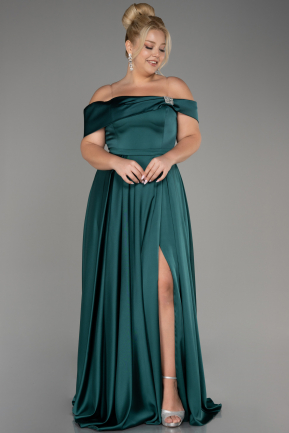 вечернее платье большого размера Длинный Атласный Изумрудно-зеленый ABU4054