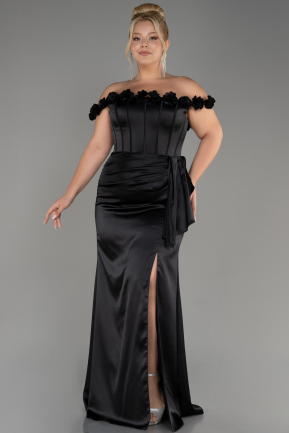 вечернее платье большого размера Длинный Атласный Черный ABU4046
