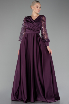 Платье для помолвки большого размера Длинный Атласный Пурпурный ABU4051