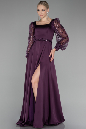 вечернее платье большого размера Длинный Атласный Пурпурный ABU4124