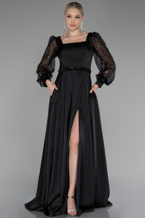 вечернее платье большого размера Длинный Атласный Черный ABU4124