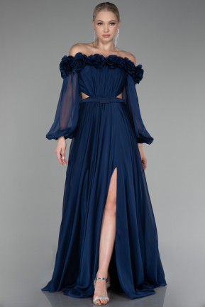 Вечернее платье большого размера Длинный Сифон Темно-синий ABU4131