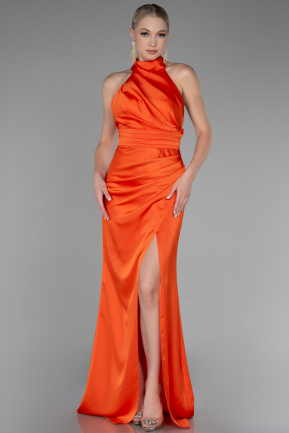 Вечернее платье большого размера Длинный Атласный Оранжевый ABU4110