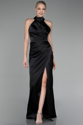 Вечернее платье большого размера Длинный Атласный Черный ABU4110