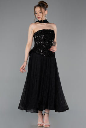 Вечерние Платья Миди Кружево Черный ABK2613