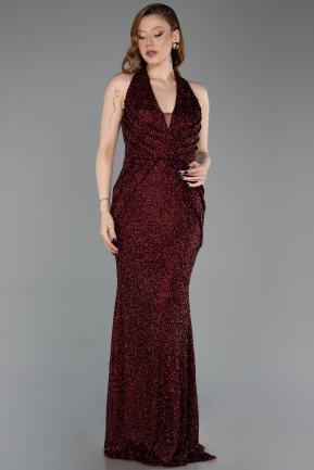 Вечерние Платья Русалка Длинный Из бисера Бордовый ABU6165
