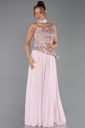 Вечерние Платья Длинный Сифон Пудровый ABU5486