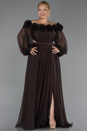 Платья Больших Размеров Длинный Сифон Коричневый ABU4131
