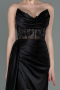 Платье на выпускной большого размера Длинный Атласный Черный ABU3855