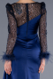 Платье для помолвки большого размера Длинный Атласный Темно-синий ABU3868