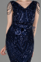 Платье для помолвки большого размера Длинный Чешуйчатый Темно-синий ABU3845