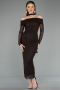 Коктейльные Платья Миди С камнями Коричневый ABK2491