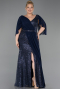 Вечернее платье большого размера Длинный Из бисера Темно-синий ABU6261
