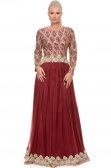 Bordo Uzun Kollu Abiye Elbise E5002