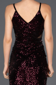 Bordo Pul Payetli Kadife Davet Elbisesi ABK675